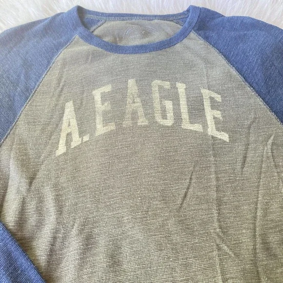 Men's American Eagle Sz Medium Long Sleeve Athletic Fit Waffle Knit Shirt Grey - Picture 2 of 9